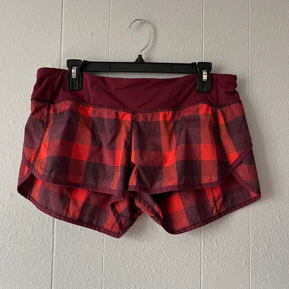 Lululemon Check Print Shorts Womens 10 Activewear Fitness Gym Exercise Beachy - Picture 1 of 9